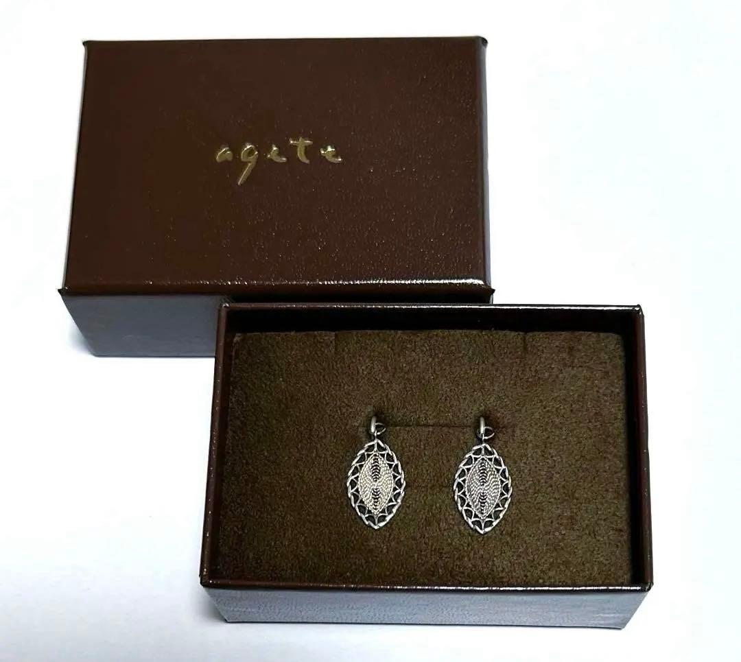 agete シルバー SV K10 ピアスチャーム レース模様 リーフ