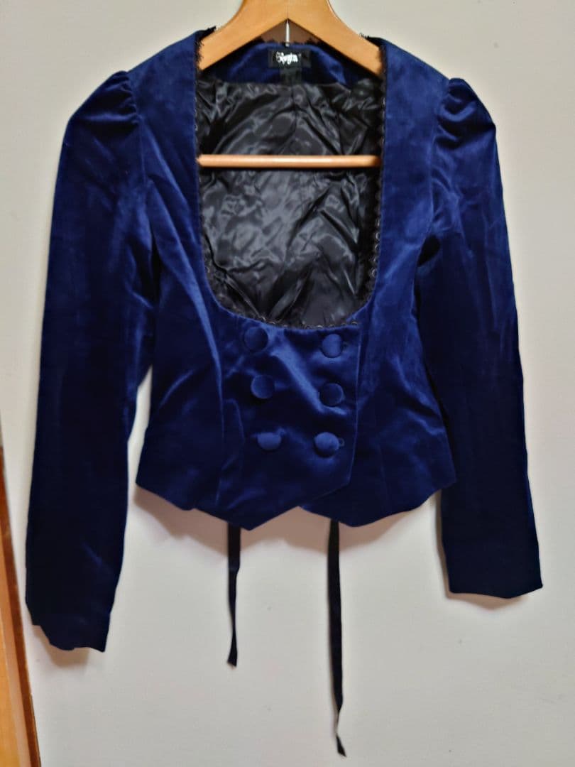 Sheglit 別珍胸元開きジャケット くるみボタン ネイビー 美品