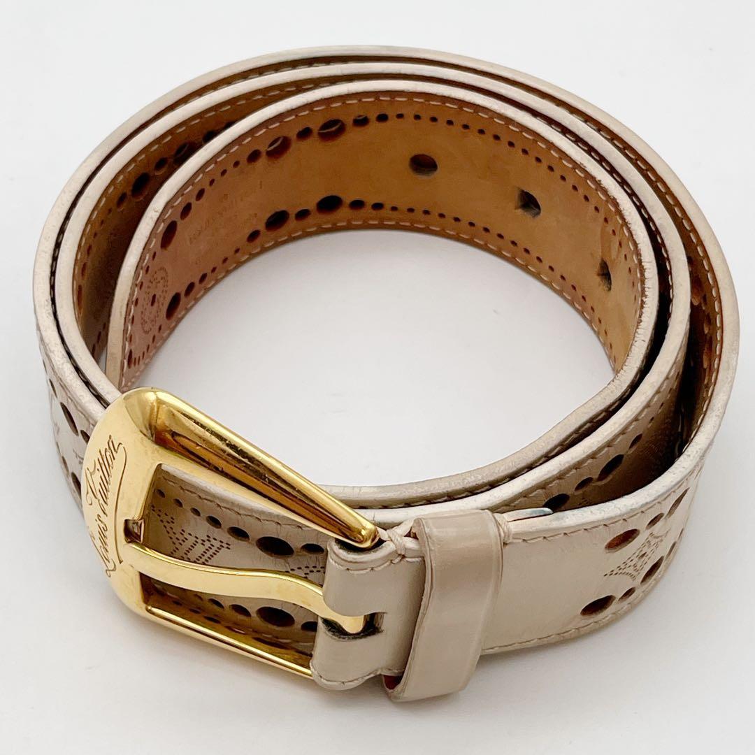 ルイヴィトン サンチュール フェニックス ベルト パンチング 85/34 白系