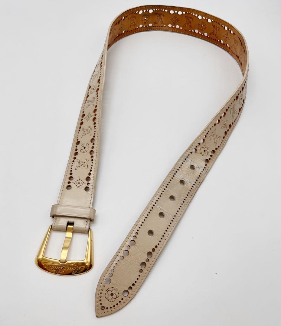 ルイヴィトン サンチュール フェニックス ベルト パンチング 85/34 白系