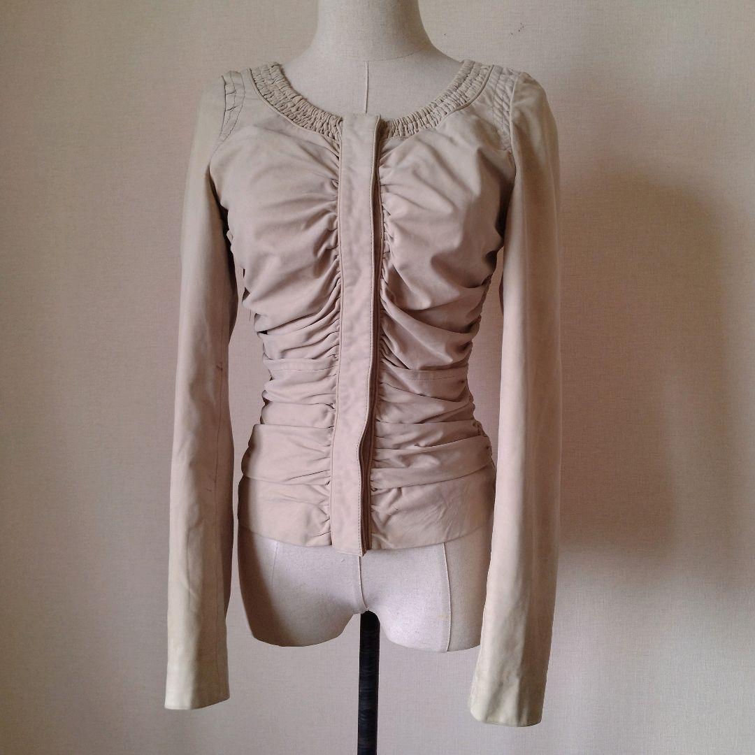 Gucci ベージュ レザー シングルライダースジャケット 40 ヴィンテージ