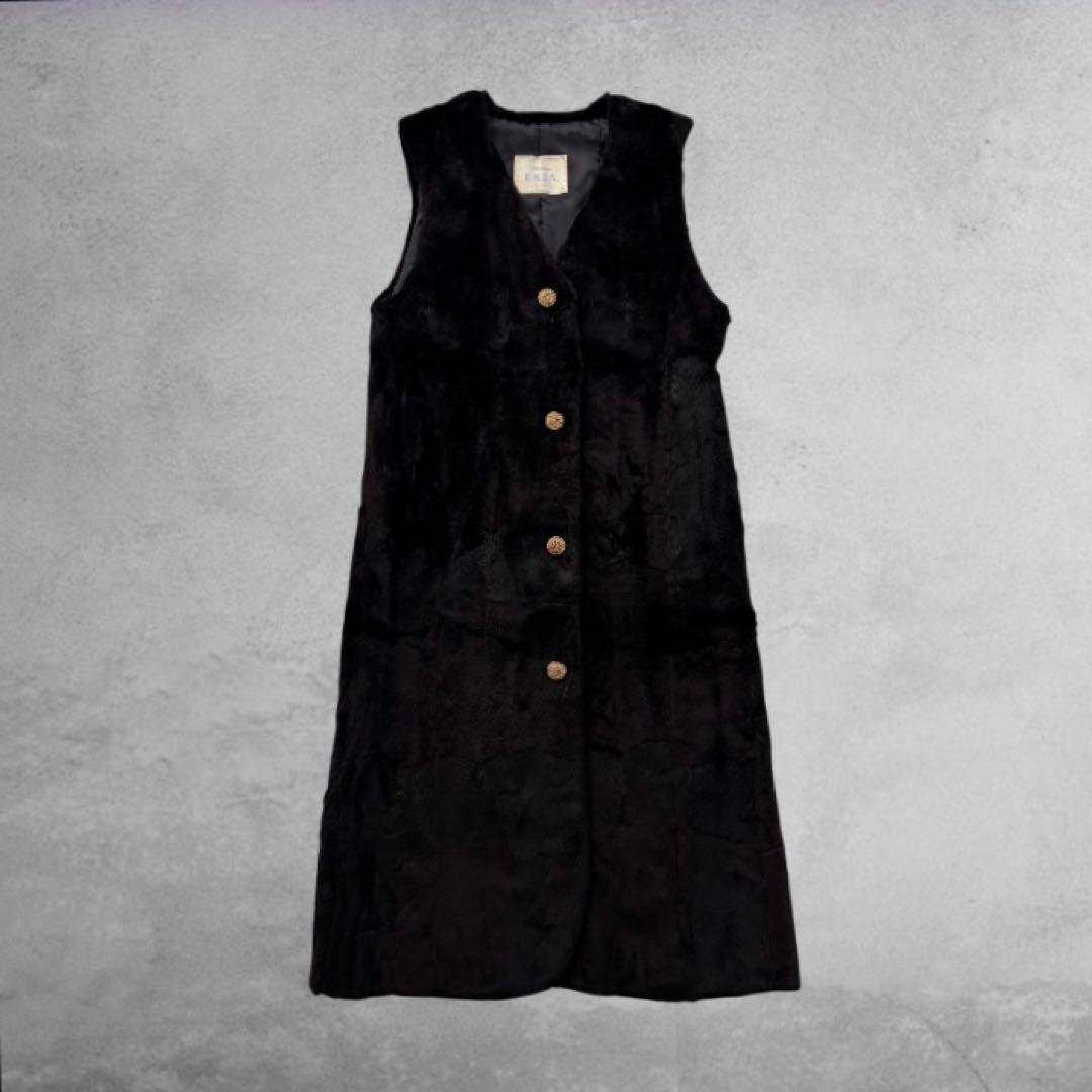 EMBA ロングファーベスト コリンスキー 黒 ゴールドボタン 毛皮