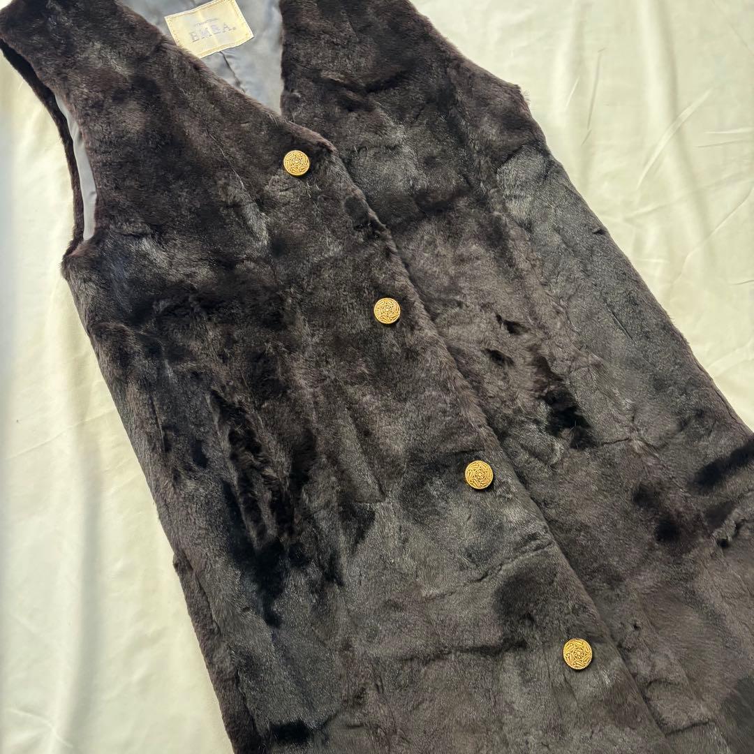 EMBA ロングファーベスト コリンスキー 黒 ゴールドボタン 毛皮