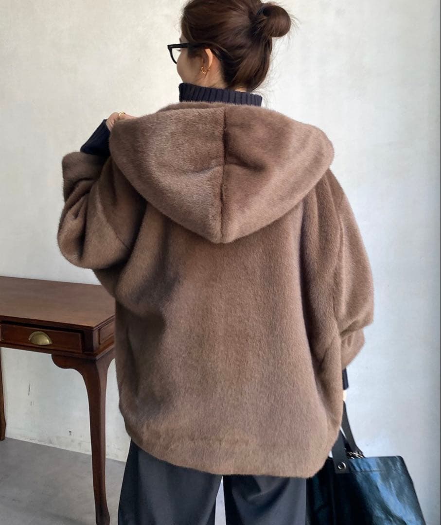 値下げ DOUDOU(ドゥドゥ)ファーポンチョコート ブラウン ダブルジッパー
