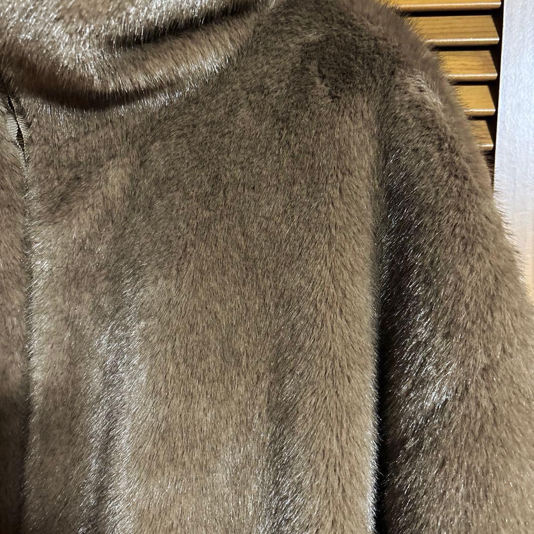 値下げ DOUDOU(ドゥドゥ)ファーポンチョコート ブラウン ダブルジッパー