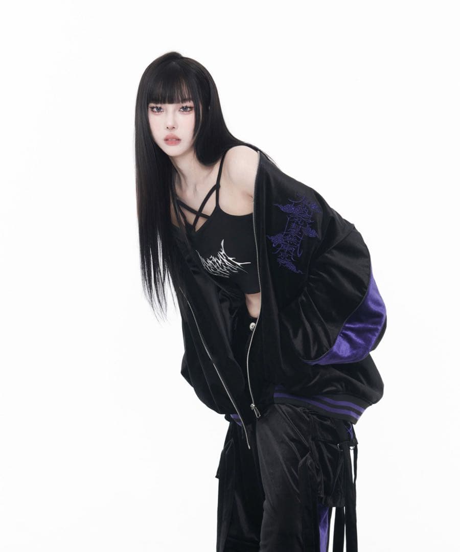 REFLEM レフレム ドラゴン 刺繍 ベロア スカジャン ブラック パープル