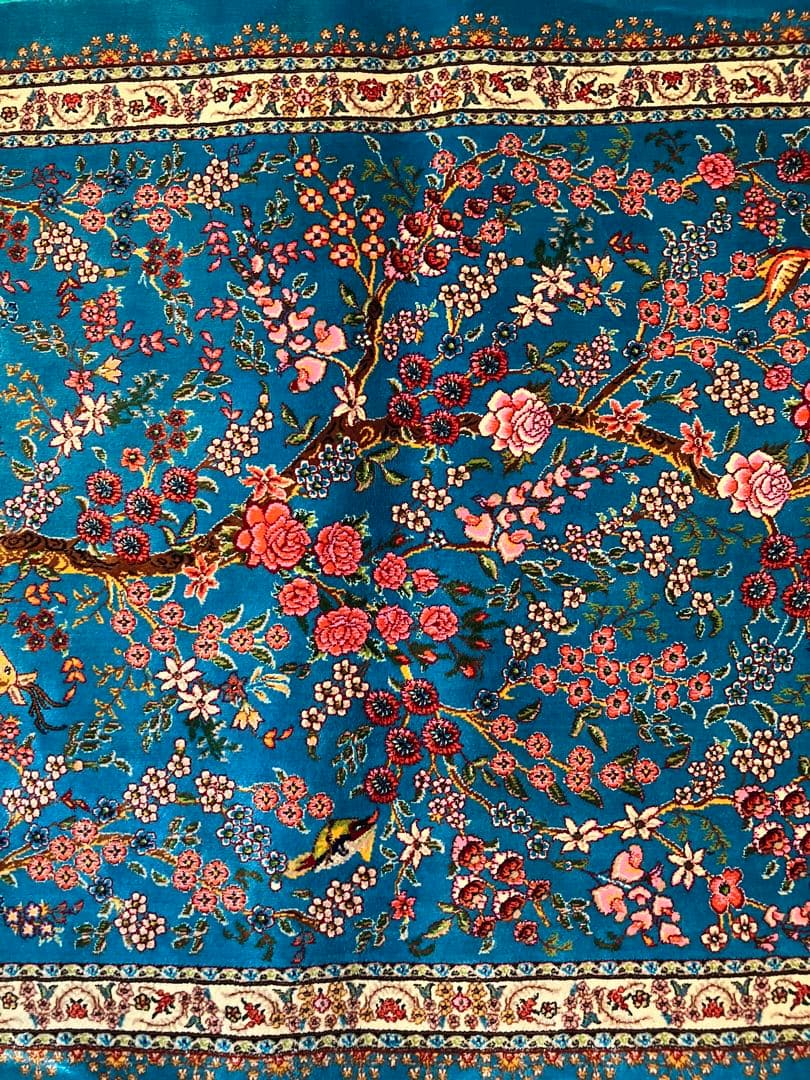 ペルシャ絨毯 青柄シルク 90cm×58cm