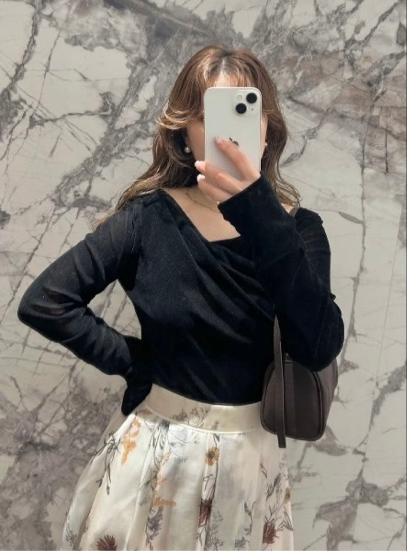 【美品】アシメドレープフロッキーチュールトップス ブラック フレイアイディー