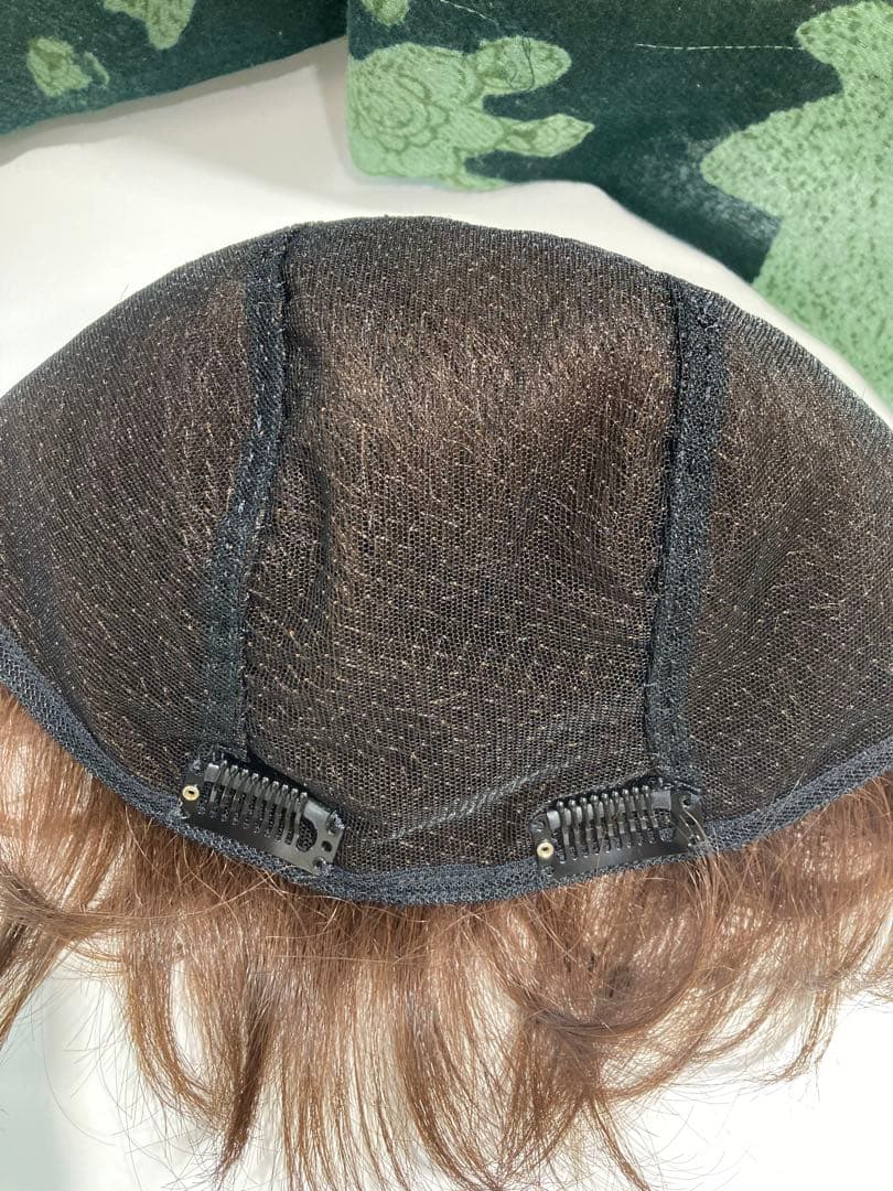 ☆美品☆耐熱人毛MIX☆八分スキン付き☆ショートウィッグ ☆栗色☆明るいカラー☆