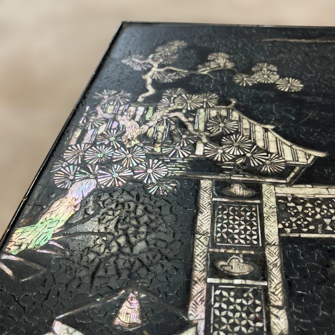 螺鈿細工　平卓　香炉台　花台　飾り台　木製　中国古玩　唐物　人物　骨董品