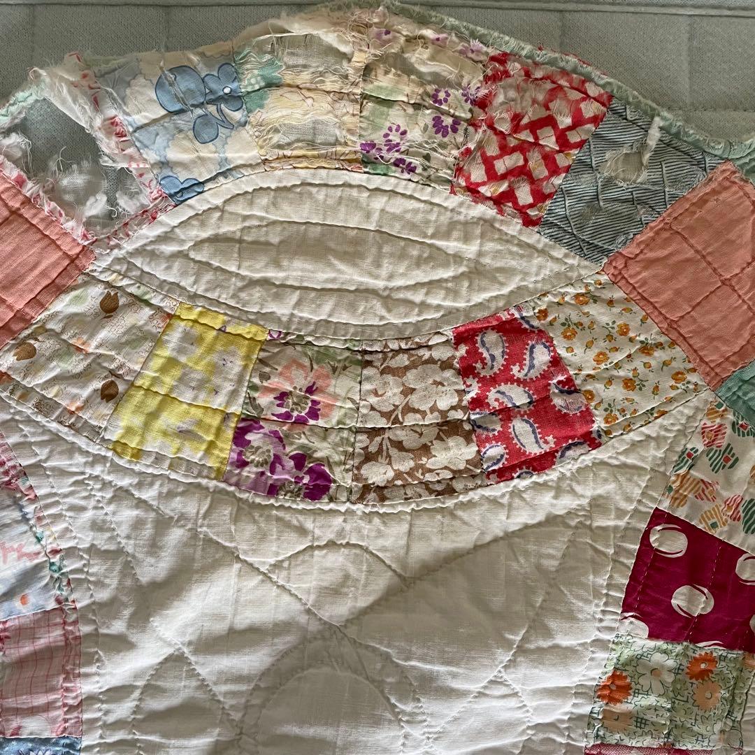 アンティークキルトビンテージ　パッチワークダブルウェディング　フィードサック