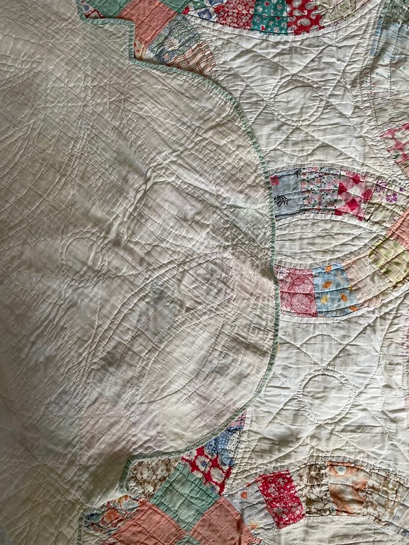 アンティークキルトビンテージ　パッチワークダブルウェディング　フィードサック