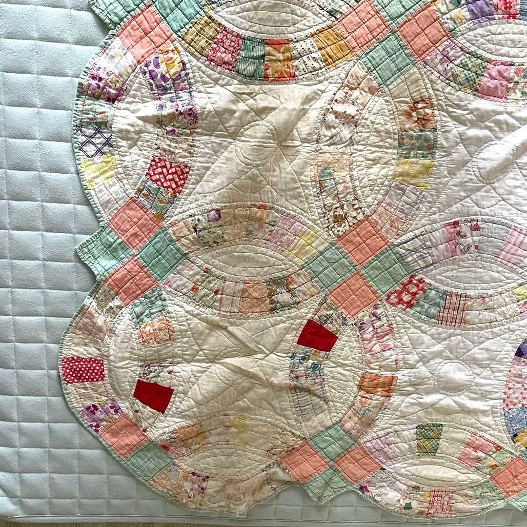 アンティークキルトビンテージ　パッチワークダブルウェディング　フィードサック