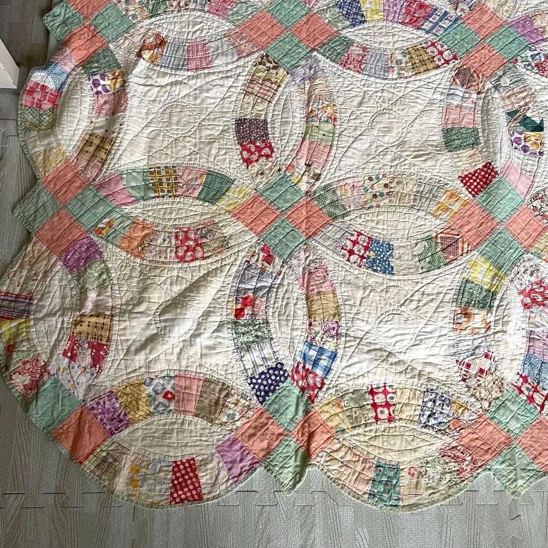 アンティークキルトビンテージ　パッチワークダブルウェディング　フィードサック