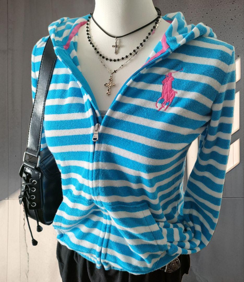 Y2K 00s ラルフローレン フリースパーカー ジップパーカー ボーダー