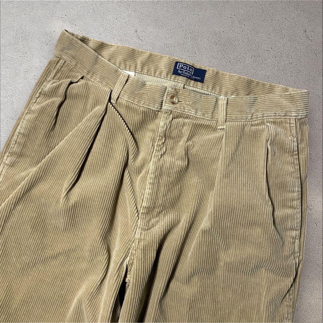 USA製90sラルフローレン太畝コーデュロイパンツW33スクエアタグアンドリュー