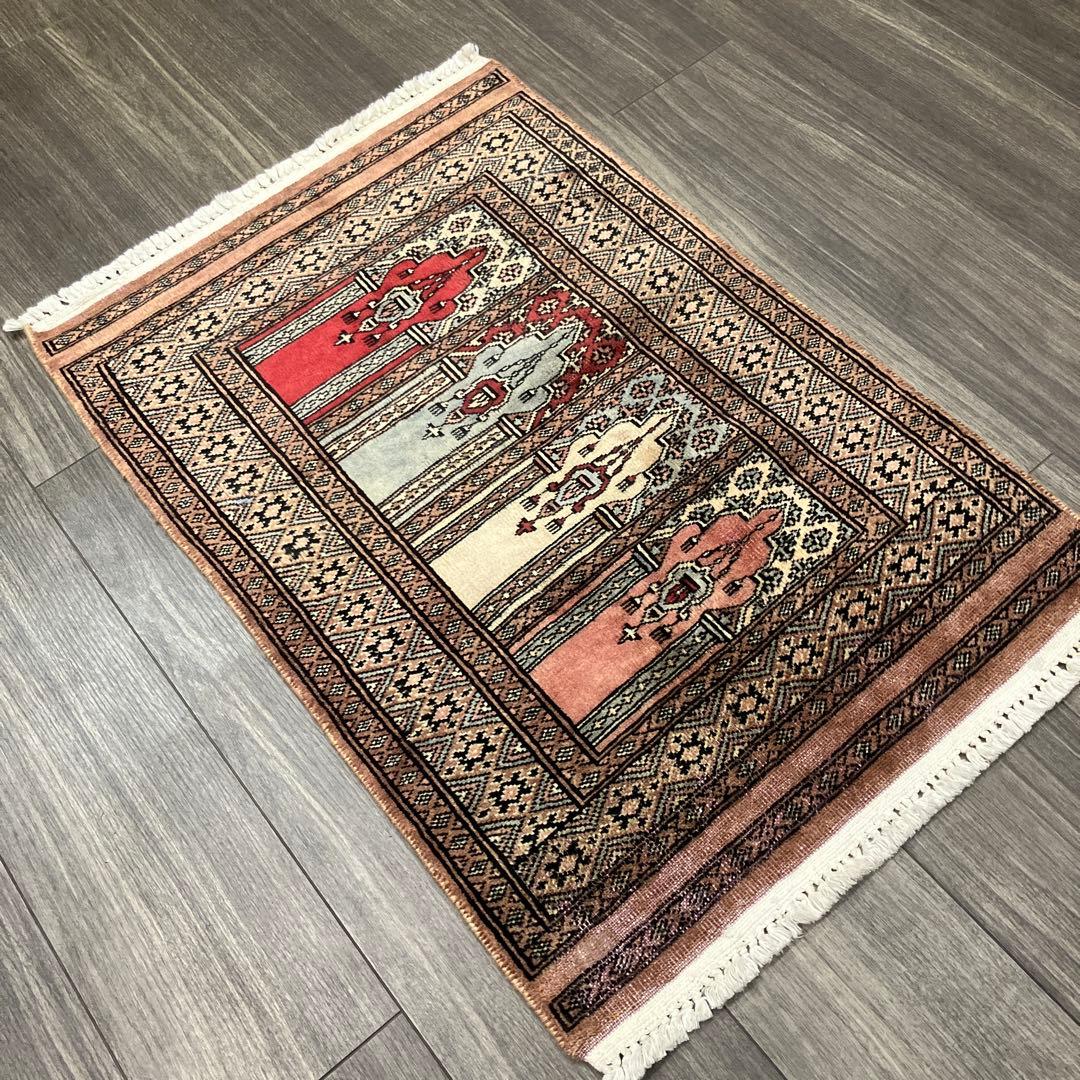 92x61cmヴィンテージ トライバルラグ手織り絨毯カシミリヤンアンテイーク絨毯