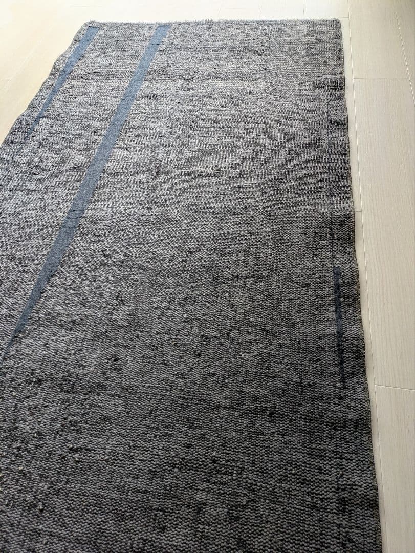 90×188 オーバーダイブラックグレーワンカラー　トルコヴィンテージラグ