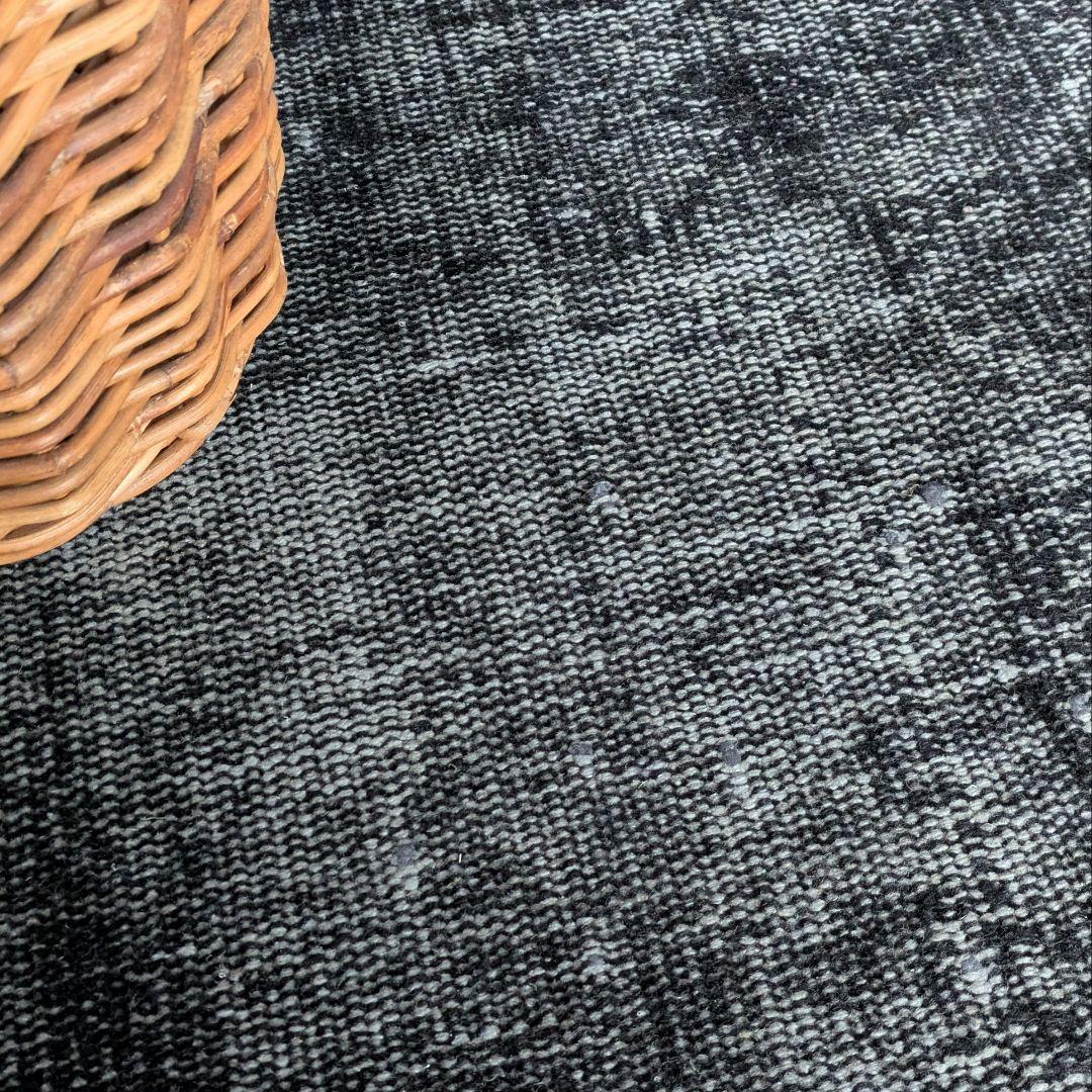 90×188 オーバーダイブラックグレーワンカラー　トルコヴィンテージラグ