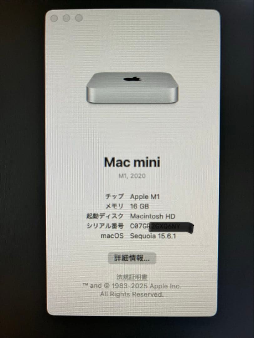 Macデスクトップ Apple Mac mini M1 2020 16GB 256ssd