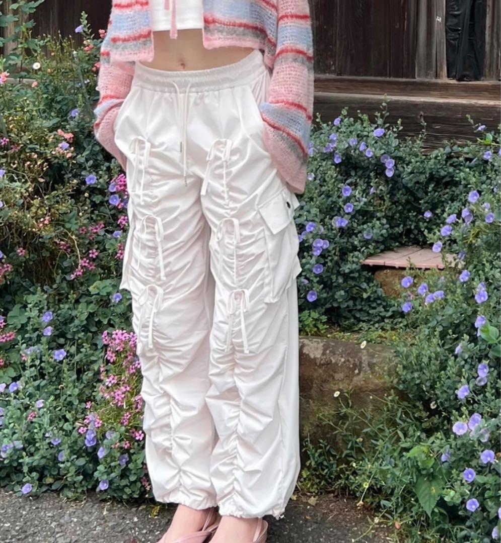 パンツ POPPY GATHER RIBBON CARGO PANTS (WHITE)