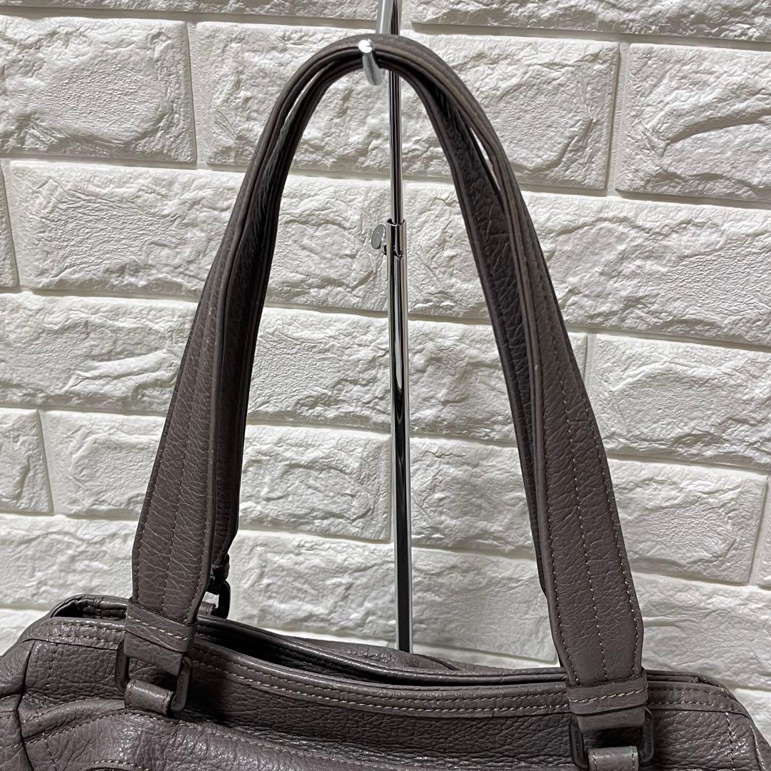 人気✨バーバリー ブルーレーベル ハンドバッグ シボ革 レザートート グレー