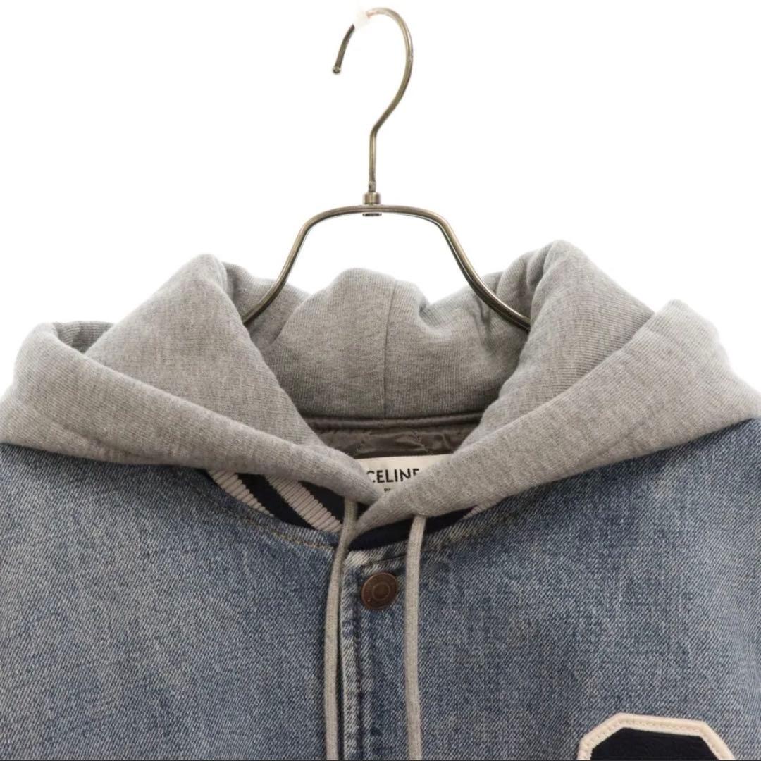 CELINE ルーズ テディ レザー切り替え ロゴパッチ フード付き デニム