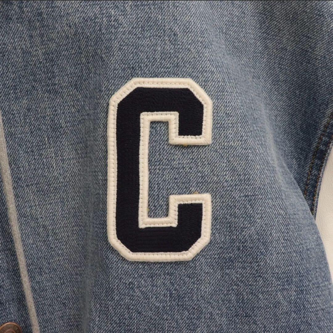 CELINE ルーズ テディ レザー切り替え ロゴパッチ フード付き デニム