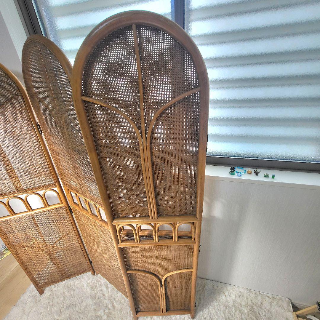 【引取限定】籐 ラタン 4連パーテーション 昭和レトロ 籐　間仕切り　衝立