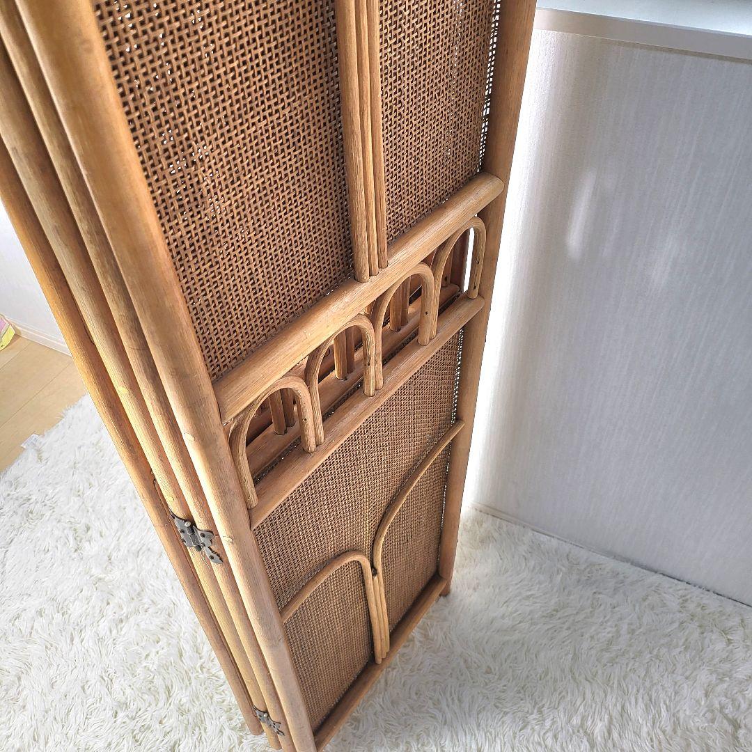 【引取限定】籐 ラタン 4連パーテーション 昭和レトロ 籐　間仕切り　衝立
