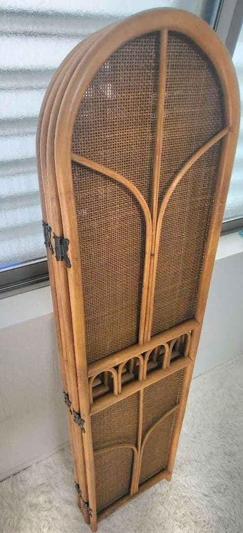 【引取限定】籐 ラタン 4連パーテーション 昭和レトロ 籐　間仕切り　衝立