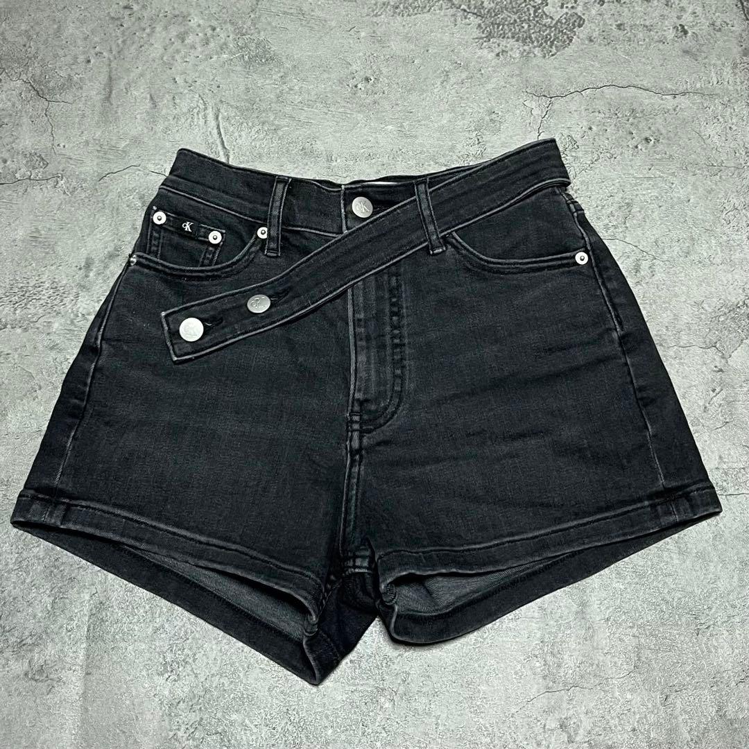 カルバンクラインジーンズ　刻印 パッチロゴ　ブラックデニムハーフパンツ　W25.