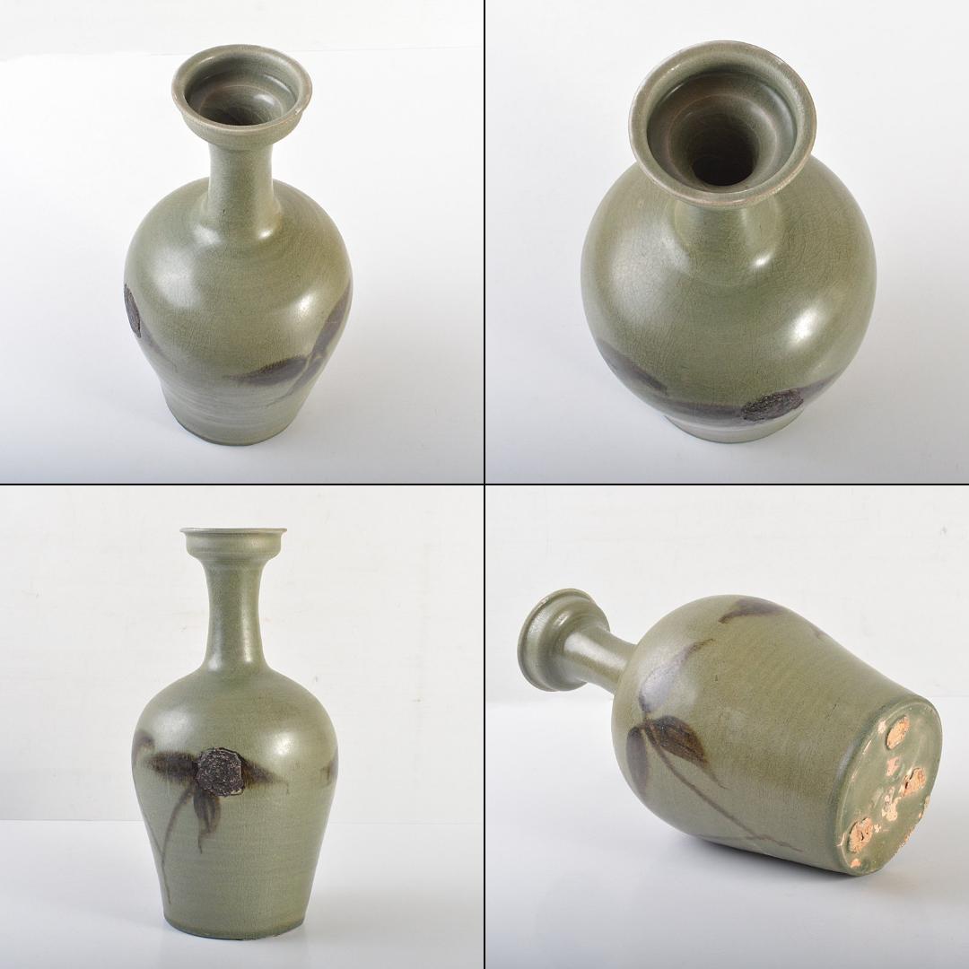朝鮮美術　高麗青磁　鉄絵草文　盤口瓶　V　5965C
