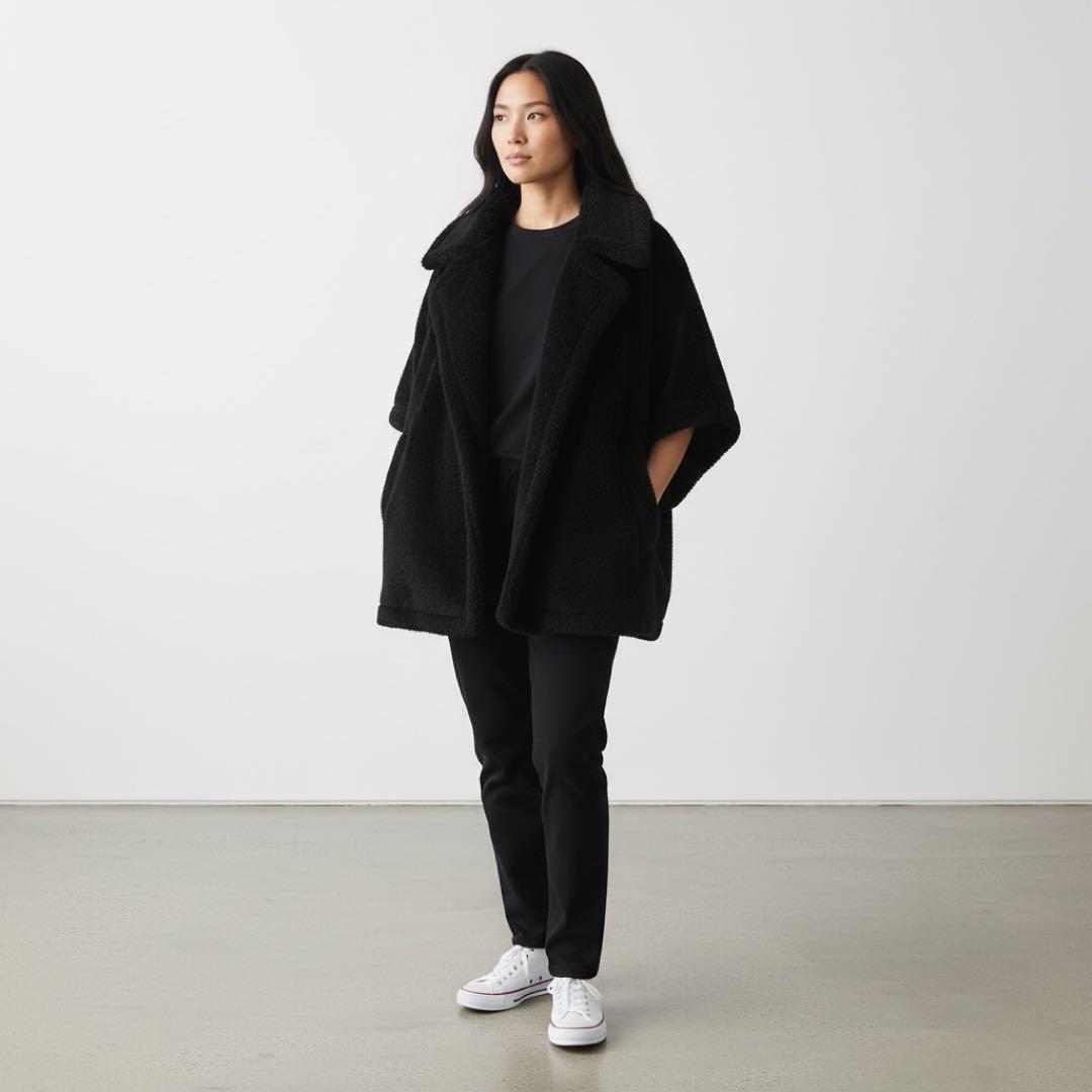 【新品鑑定付】MAX MARA TEBE テディベア ケープ ブラック