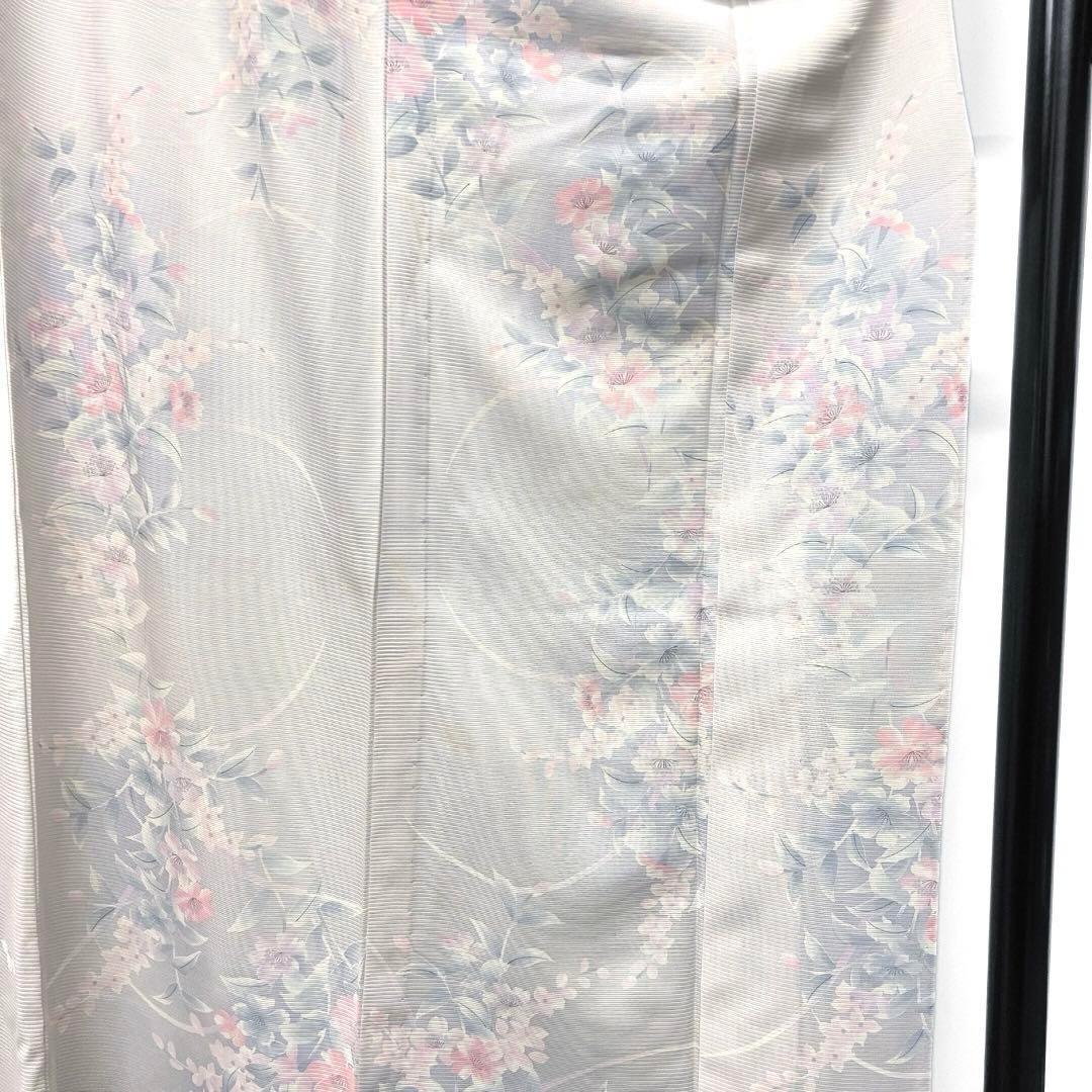 夏用　小紋　絽　花模様　パープル系　着物　042w d