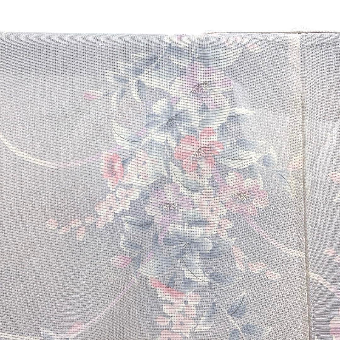 夏用　小紋　絽　花模様　パープル系　着物　042w d