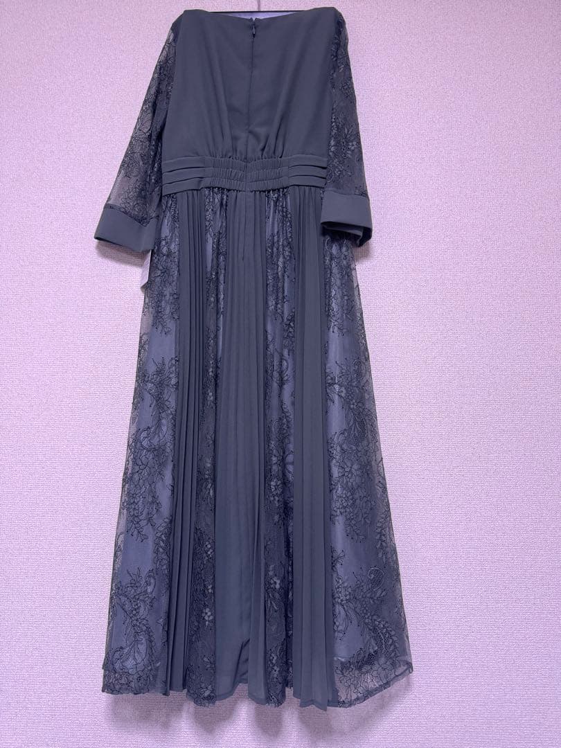 プリーツ×レース 7分袖結婚式ワンピースドレス成人式同窓会二次会　Mさいず 緑