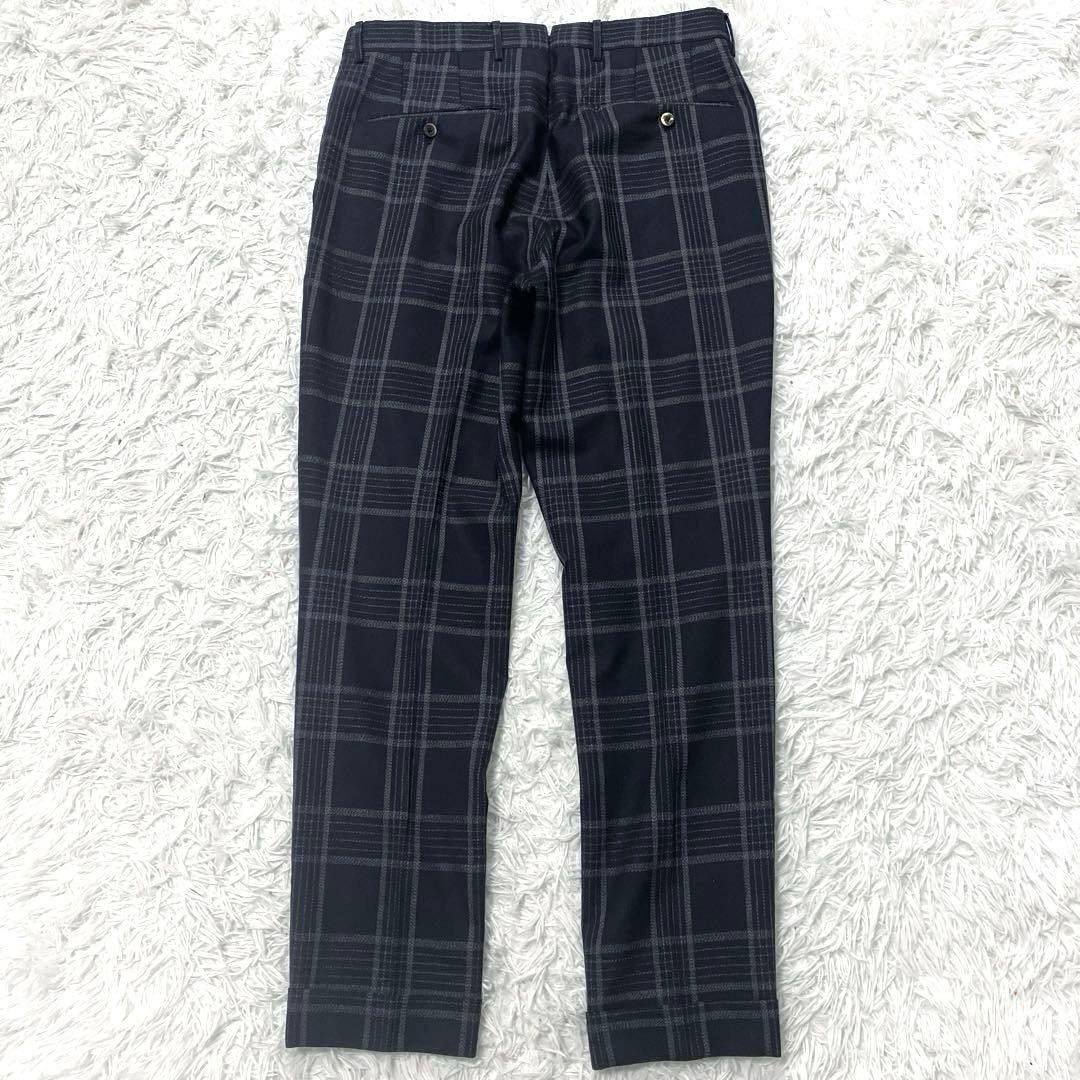 美品✨　PT01　スラックスパンツ　チェック柄　シルク混　46　ブラック