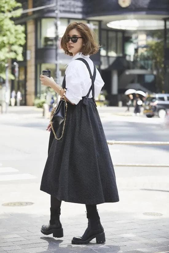 セブンテン ミホカワヒト ウールチェックエプロンワンピースXS　超美品