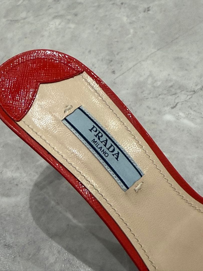 PRADA プラダ スタッズ ミュールサンダル レッド×ゴールド37½