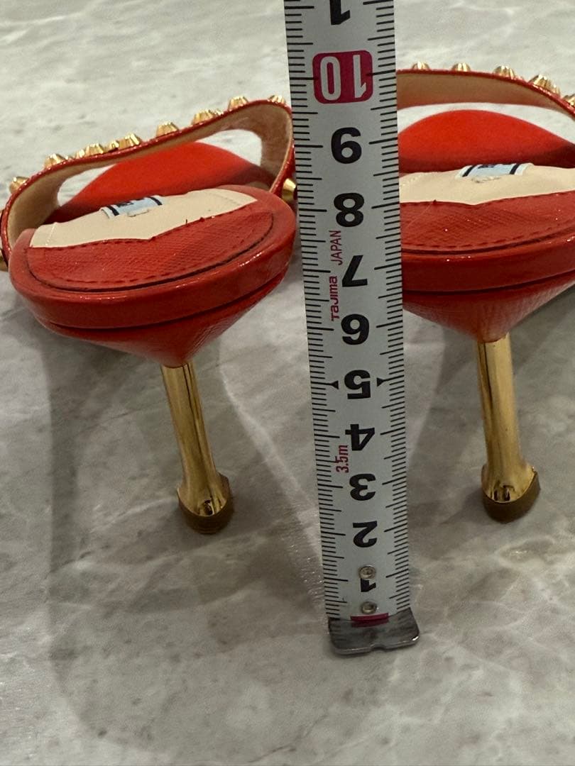 PRADA プラダ スタッズ ミュールサンダル レッド×ゴールド37½