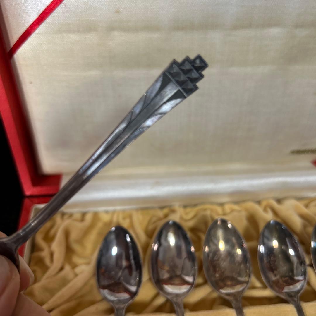 新品◆②純銀製　装飾的ハンドル スプーン6本セット　昭和レトロ　生駒時計店
