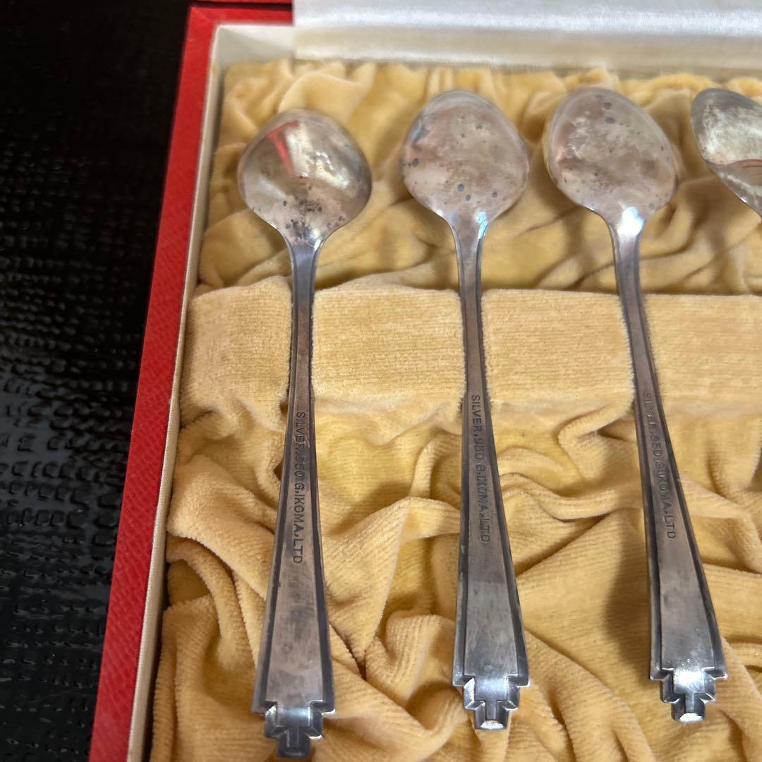 新品◆②純銀製　装飾的ハンドル スプーン6本セット　昭和レトロ　生駒時計店