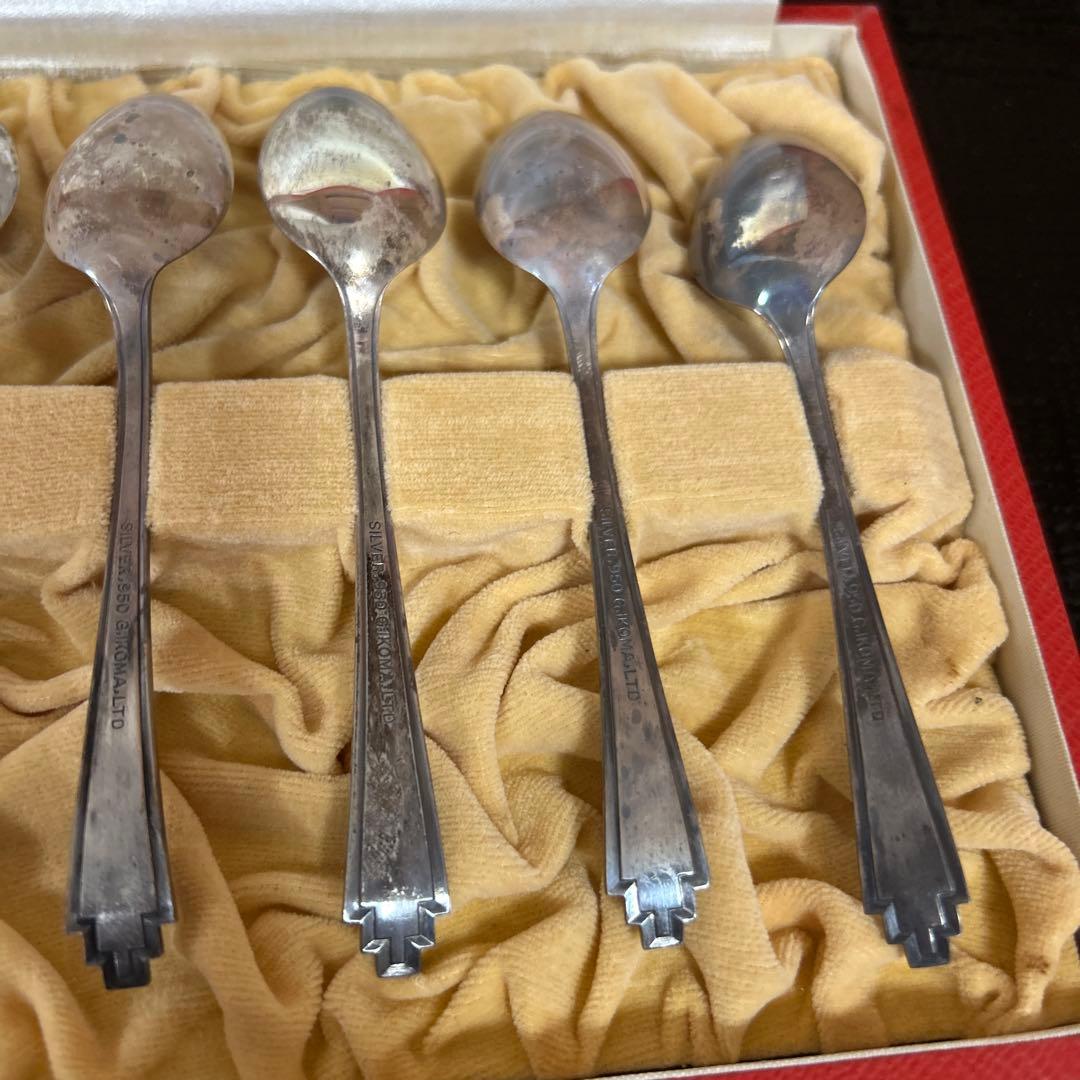 新品◆②純銀製　装飾的ハンドル スプーン6本セット　昭和レトロ　生駒時計店