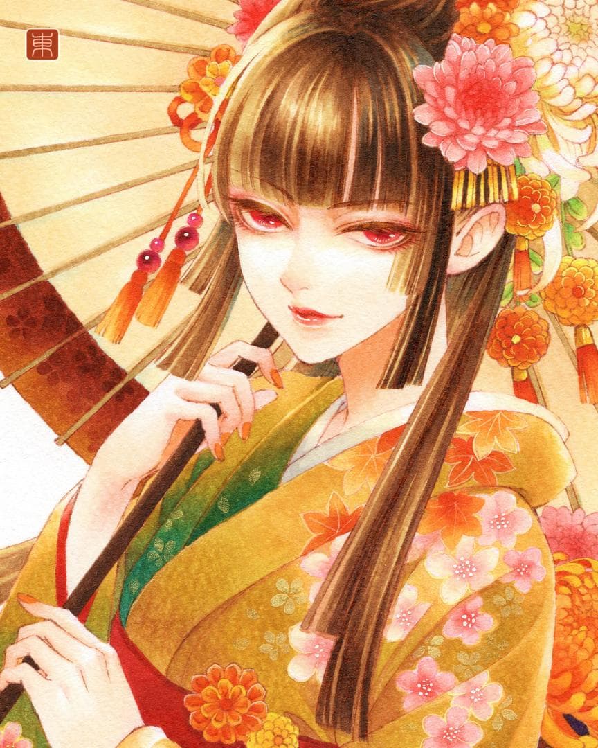 【原画】創作イラスト 菊番傘