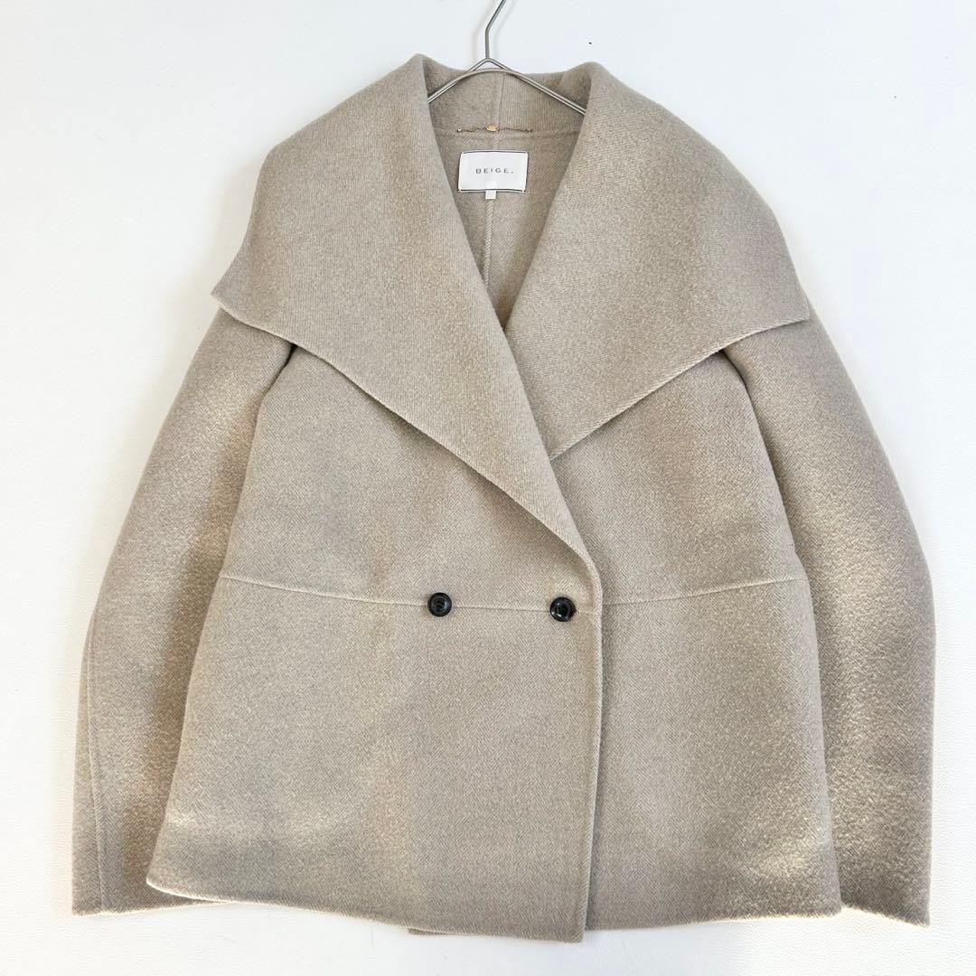 美品✨ベイジ カシミヤ混 ビックカラー ショートコート グレージュ 4