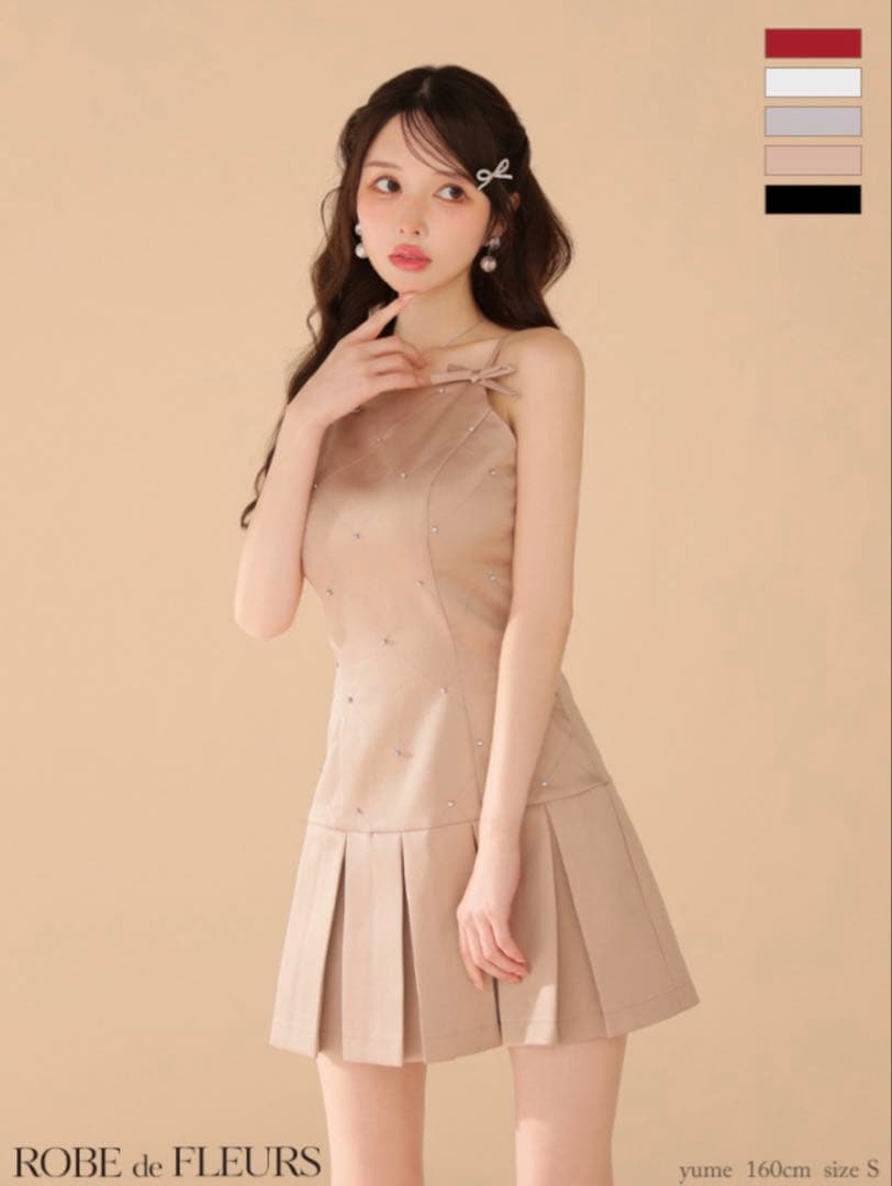 サテンビジューリボンボックスプリーツミニキャバドレス(fm3399)