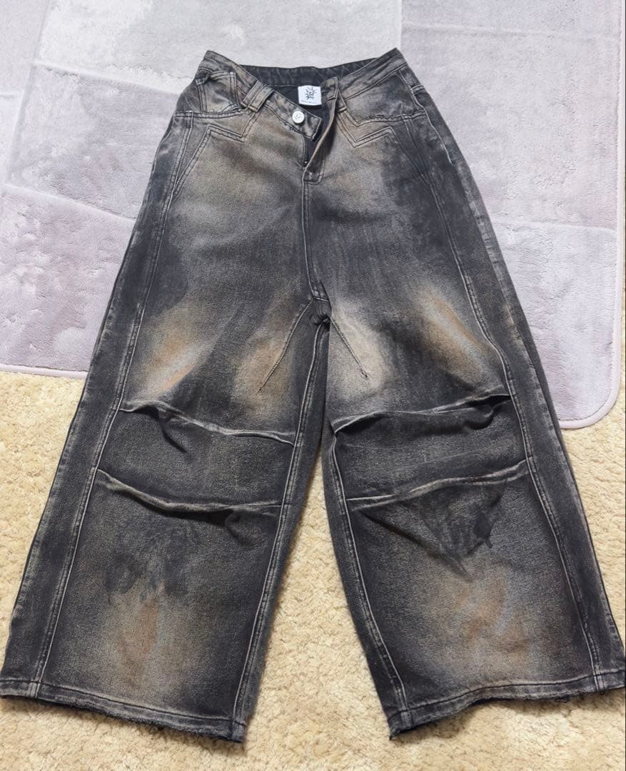 EMOBROTHER ダメージ加工 ワイドデニムパンツ