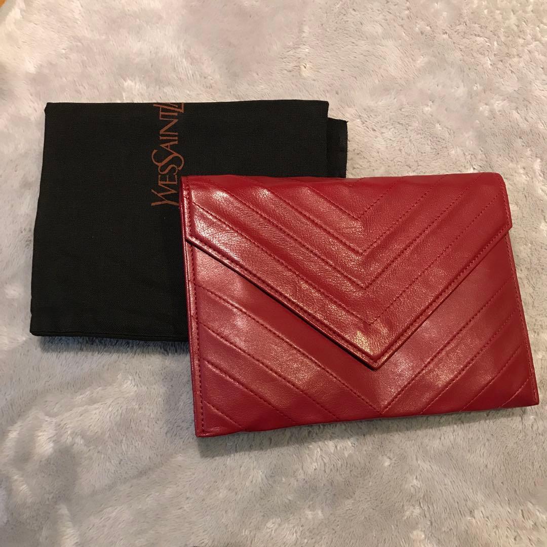 美品！イブサンローラン 赤クラッチバッグ