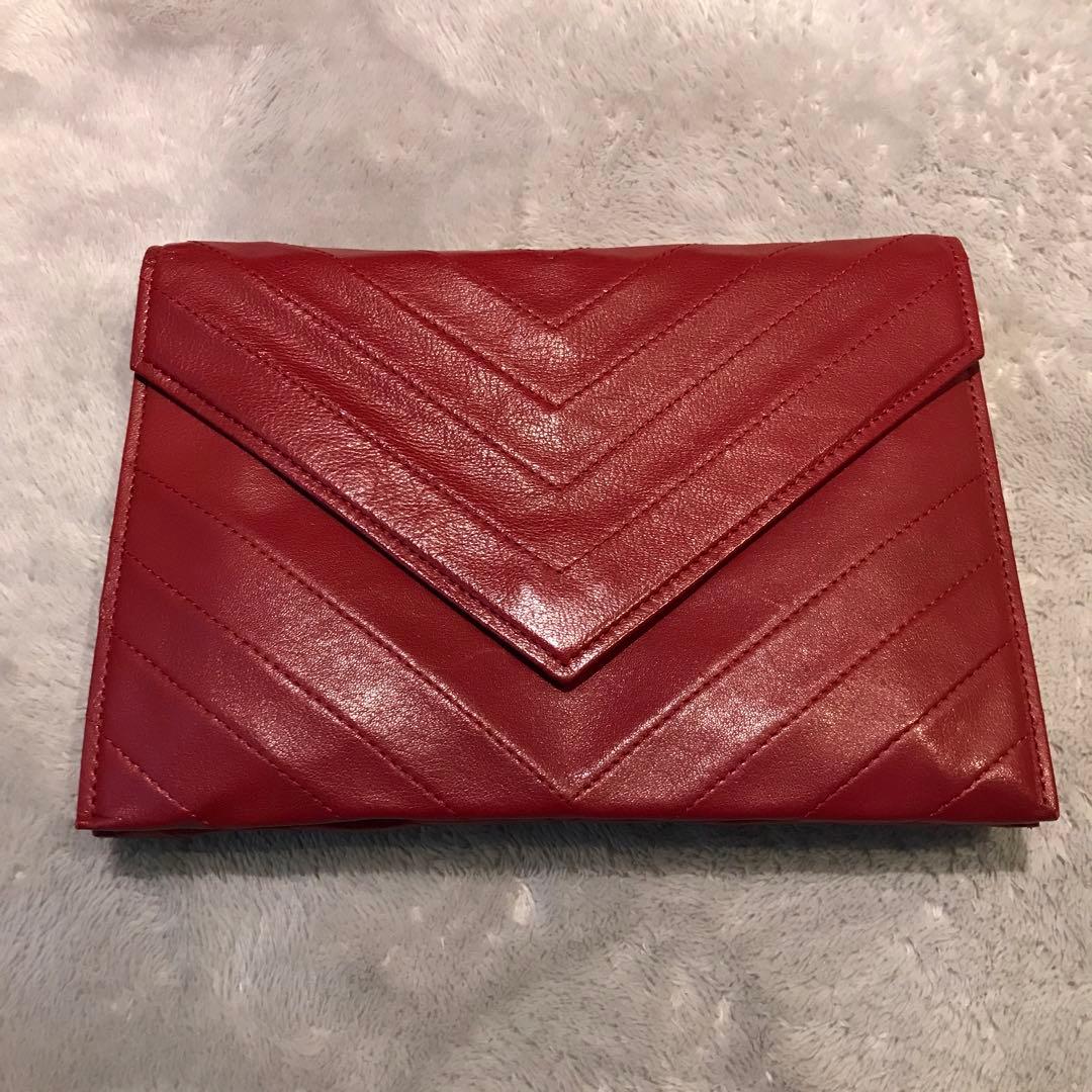 美品！イブサンローラン 赤クラッチバッグ
